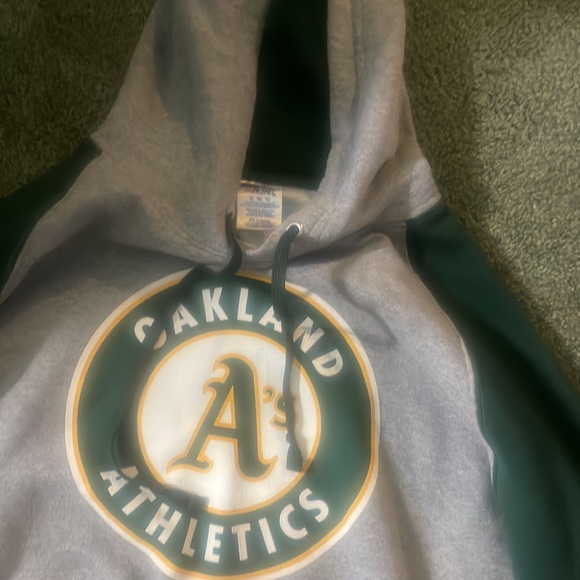 Jerzees Oakland Athletics Green & Grey Size XL Sweatshirt/ Hoodie with Pocket - Picture 2 of 4